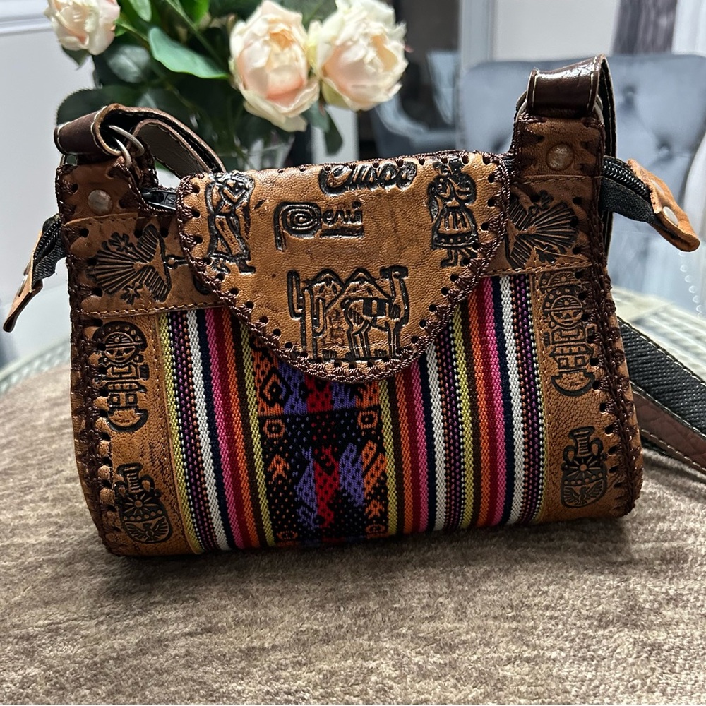Boho Brown and Multicolor Embroidered Shoulder Bag - Picture 2 of 7